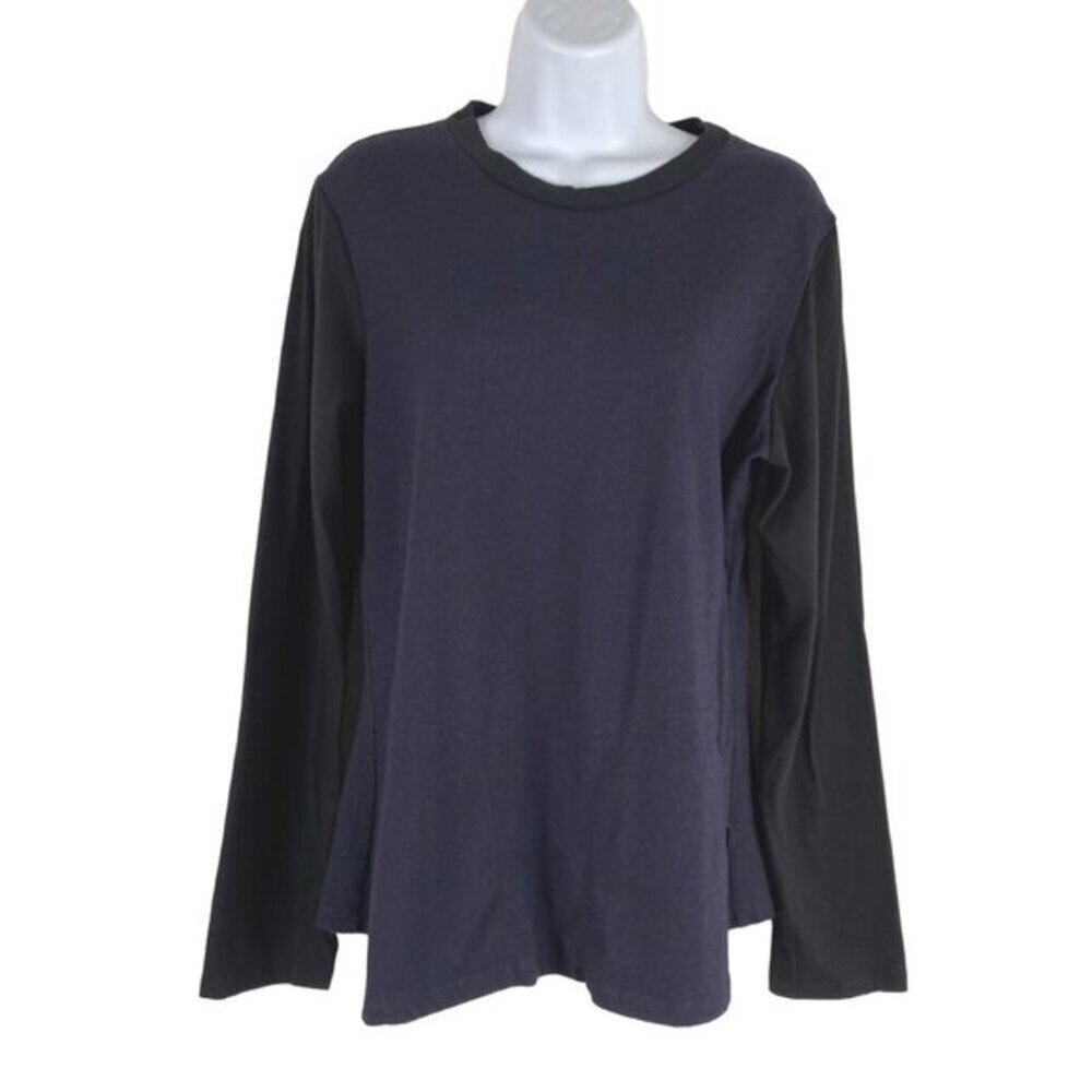 Betabrand Top Womens Large Long Sleeve Blue Black Cotton Blend TP-2786